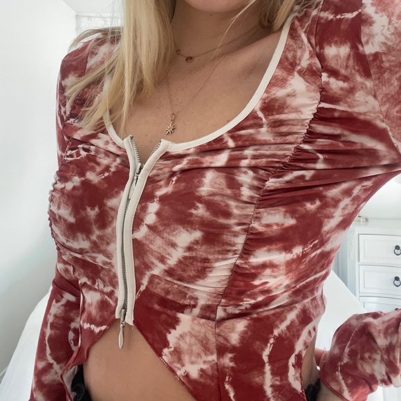 Orangish/red and white crop top. Shein but UO tagged for visibility. - Picture 4 of 6